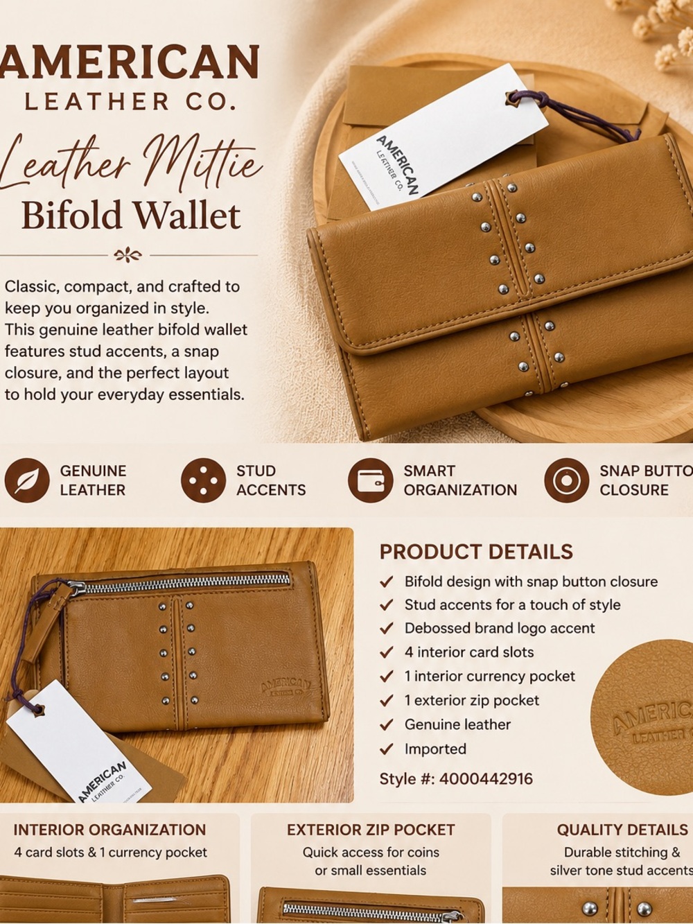 NWT American Leather Co. Leather Zip Wallet